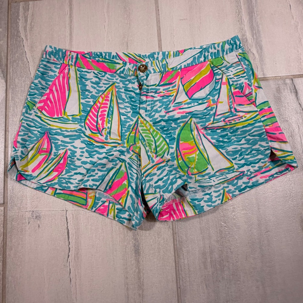 Lilly‎ Pulitzer Callahan Shorts Sailboat Print Pink Blue Green Nautical Size 2